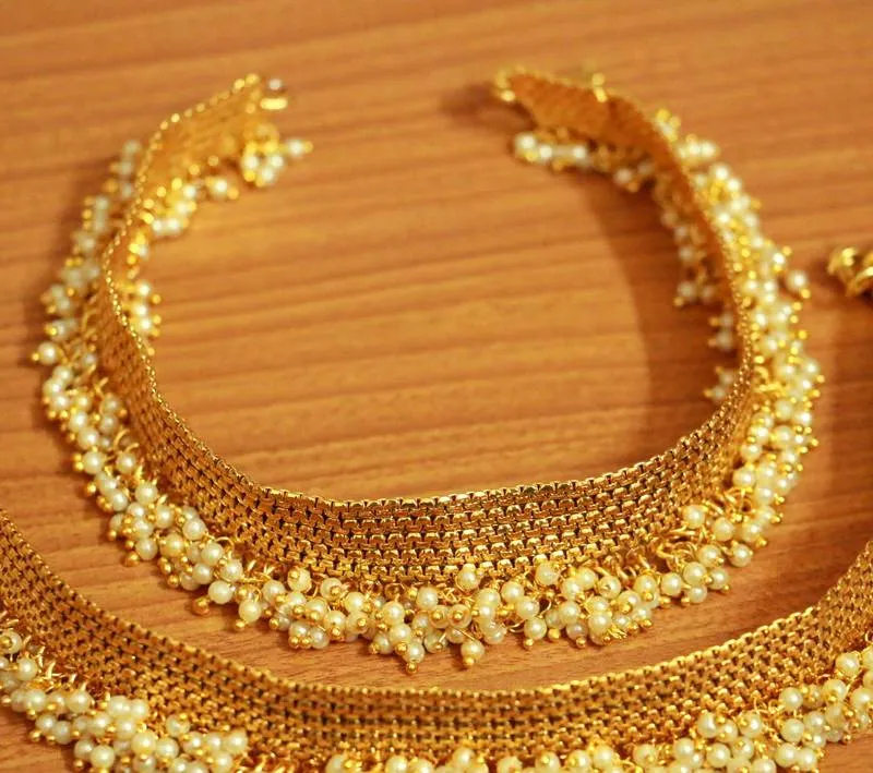 Gold Plated Fine pearl anklets