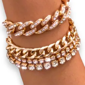 Gold Rhinestone Stackable Bracelet Set of 4