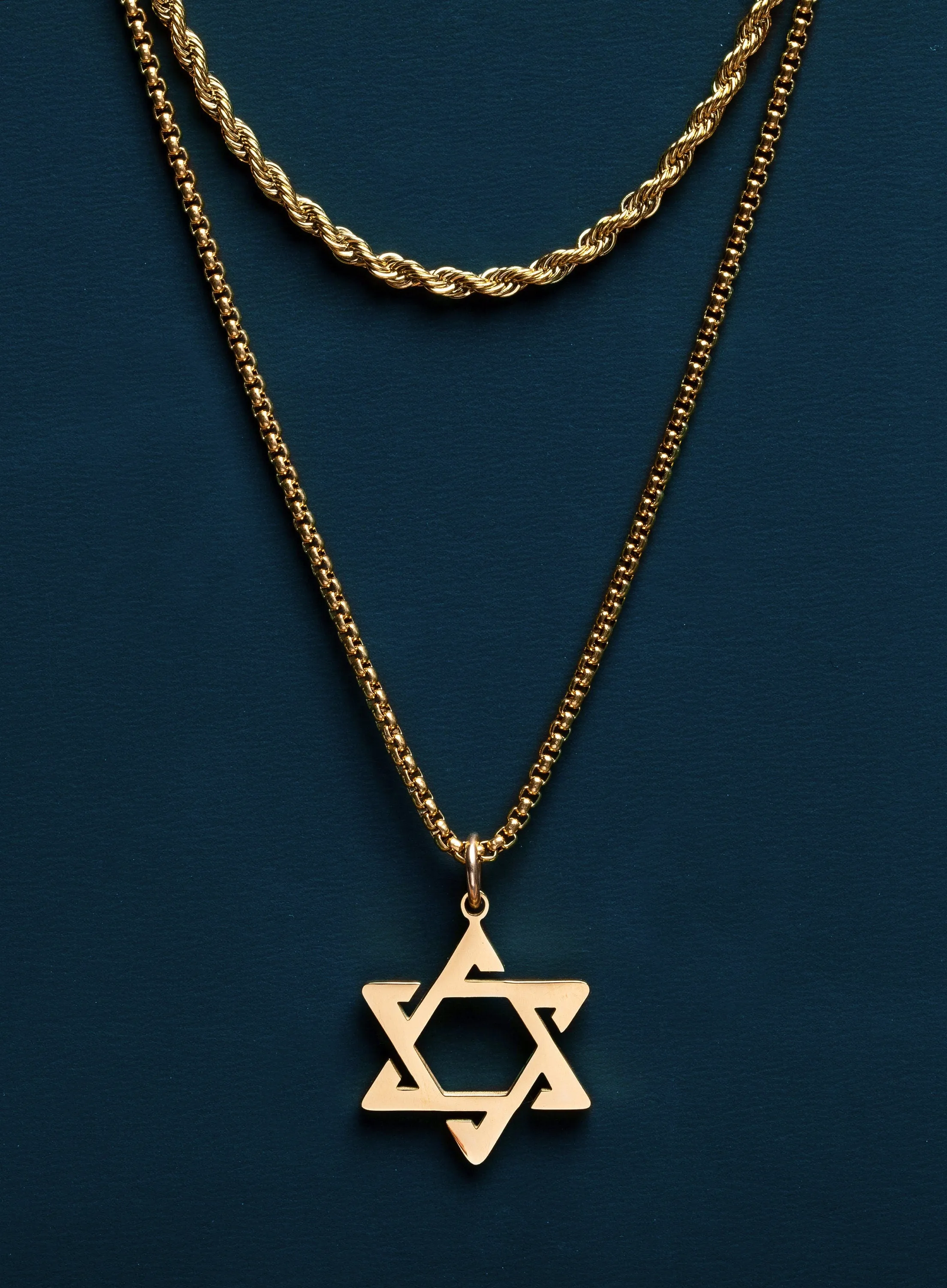 Gold Star of David Necklace Set for Men