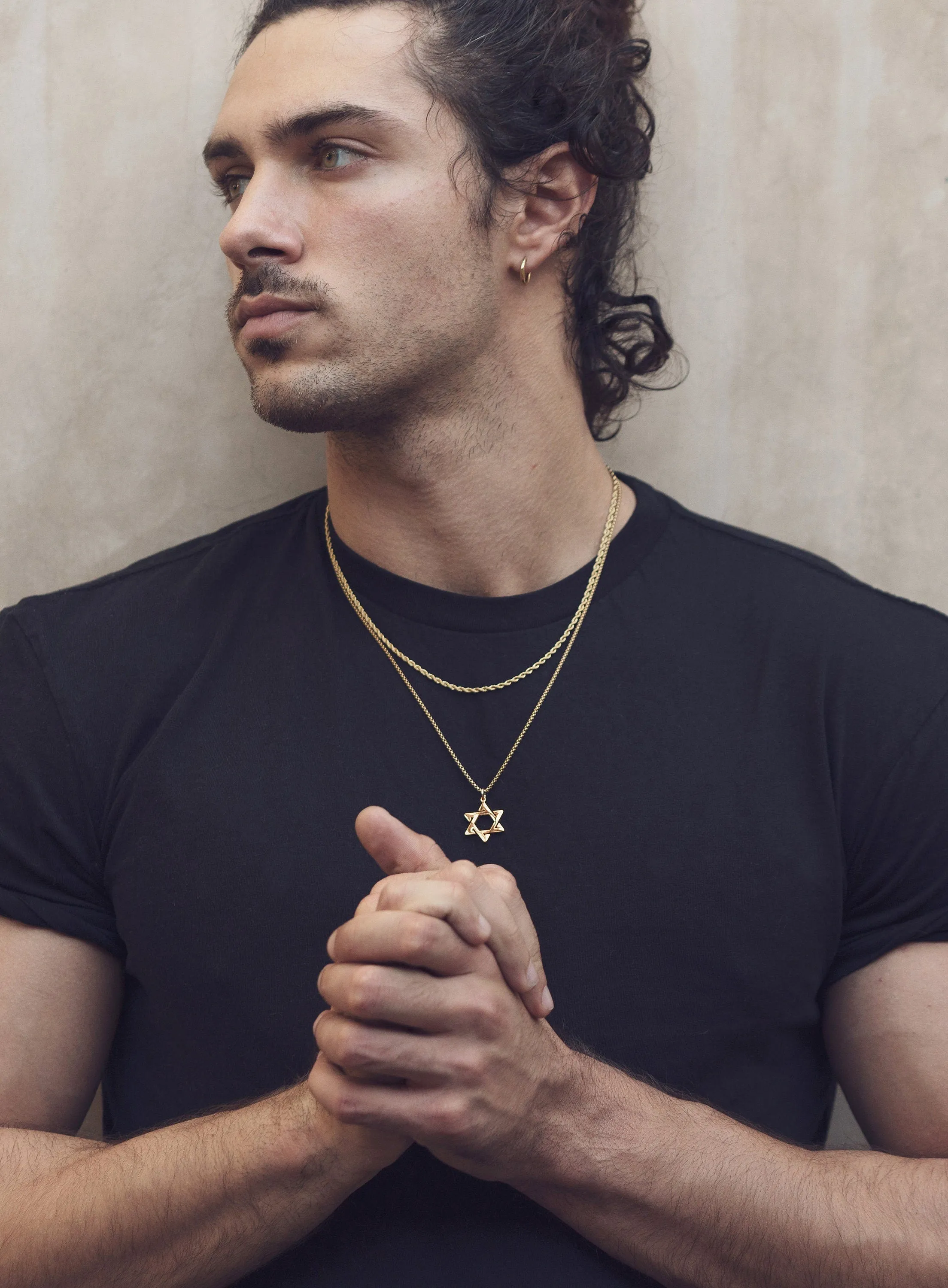Gold Star of David Necklace Set for Men