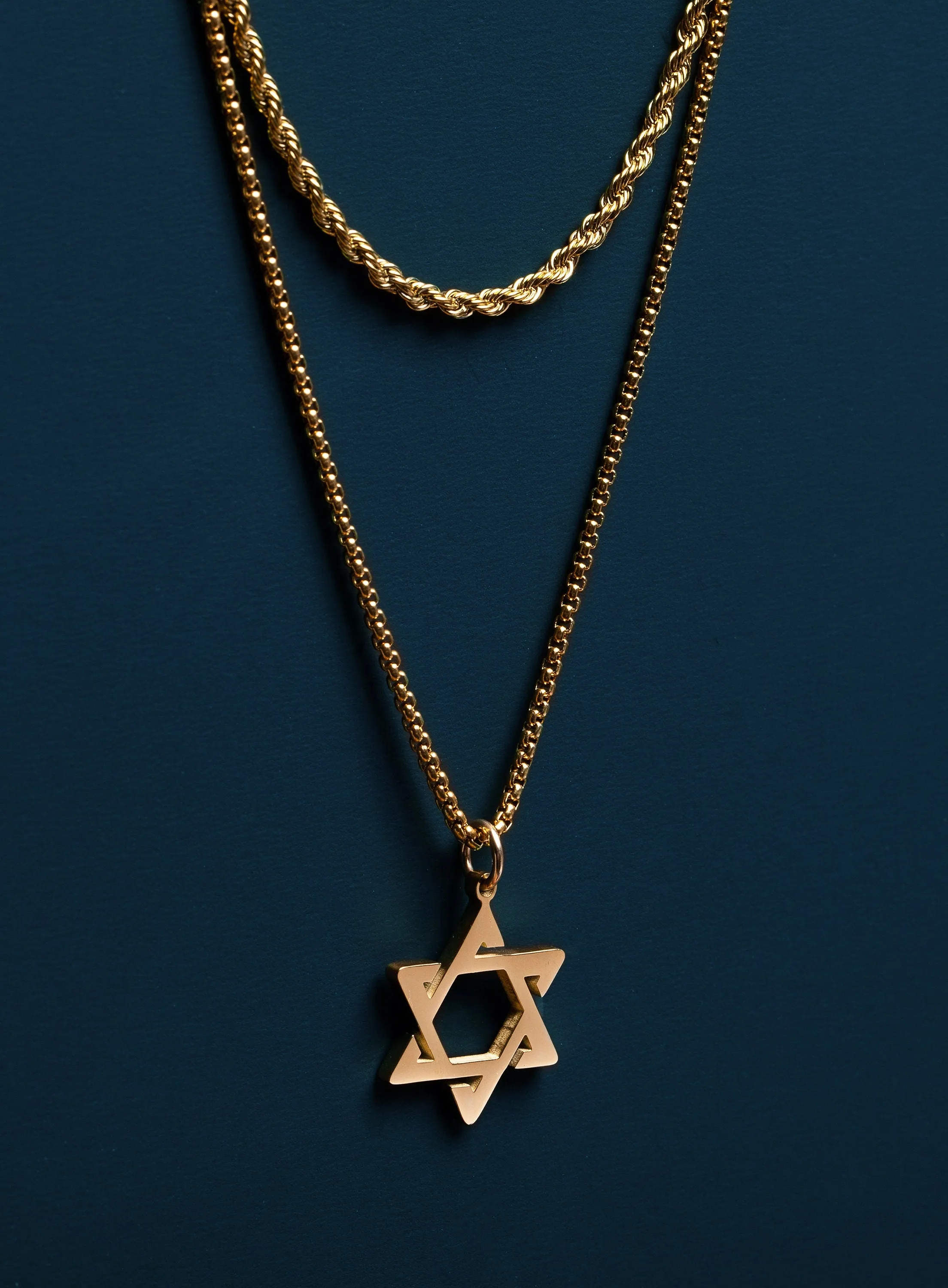 Gold Star of David Necklace Set for Men