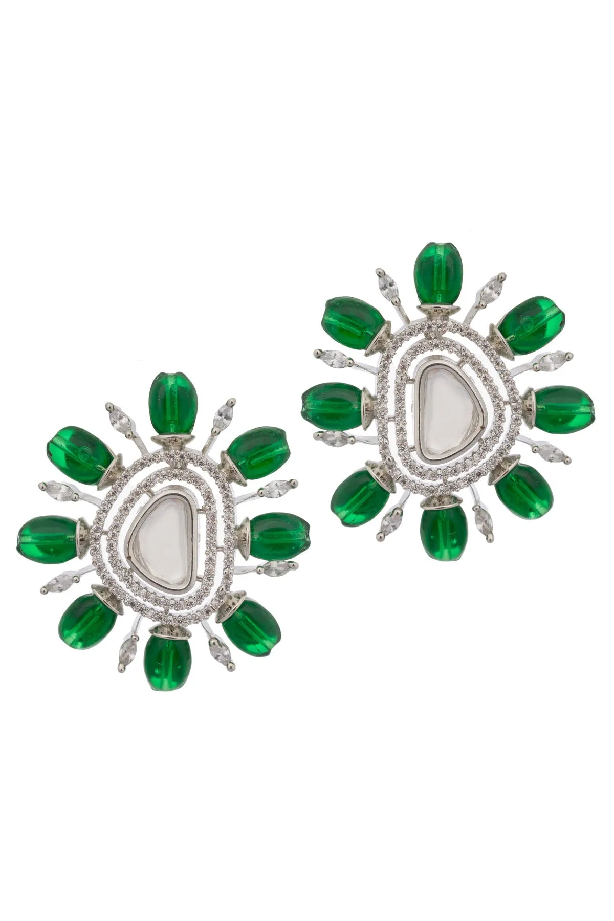 Green Stone Kundan Floral Earrings