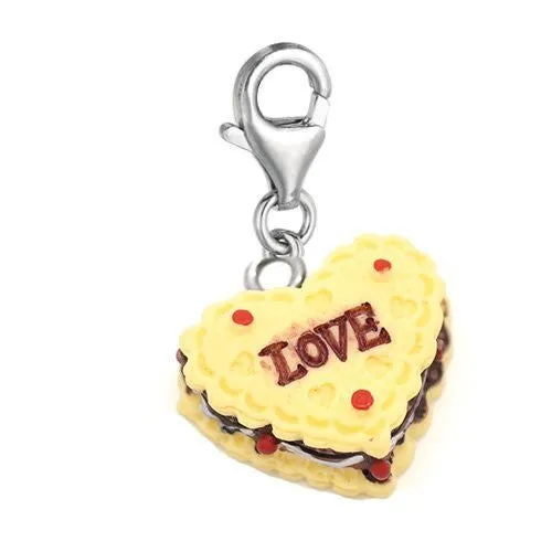 Heart Love Cake Clip on Charm Pendant for European Charm Jewelry w/ Lobster Clasp