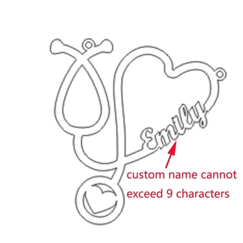 Heart Shape Stethoscope Personalized Name Pendant Necklaces