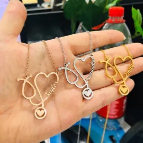Heart Shape Stethoscope Personalized Name Pendant Necklaces
