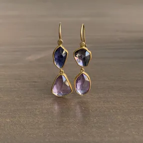 Iolite & Amethyst Double Drop Earrings