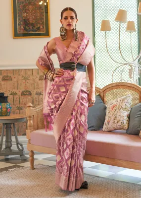 Kalki Koechlin Pretty Light Purple Handloom Zari Silk Saree