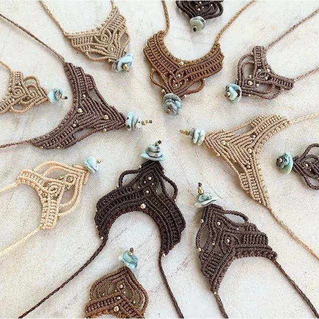 larimar bead macrame necklaces