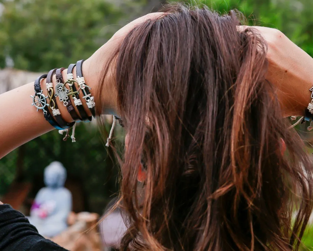 Leather Bracelet metal infinity Black