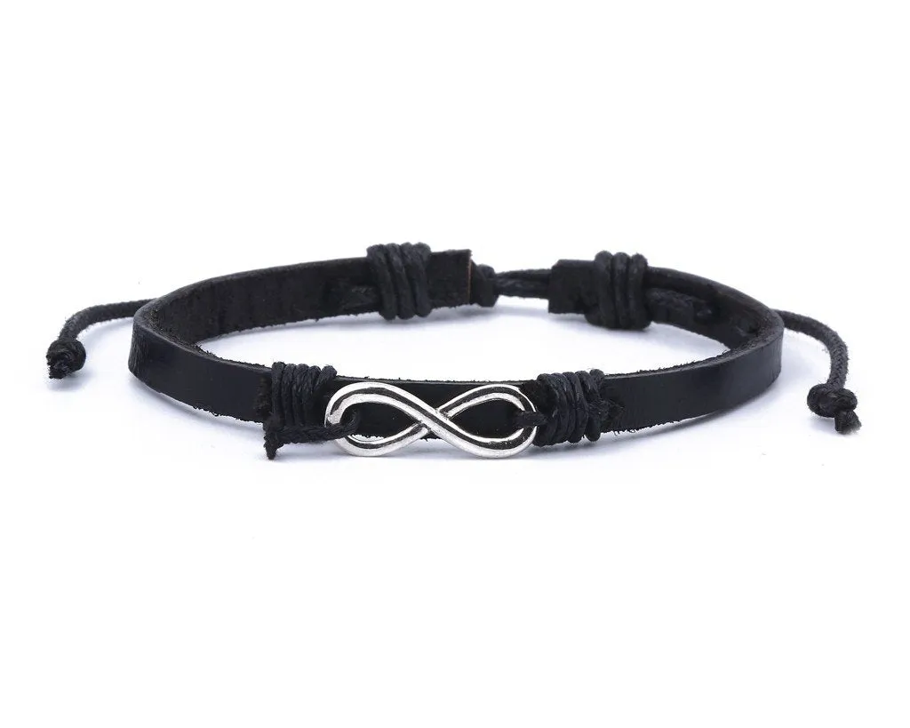 Leather Bracelet metal infinity Black