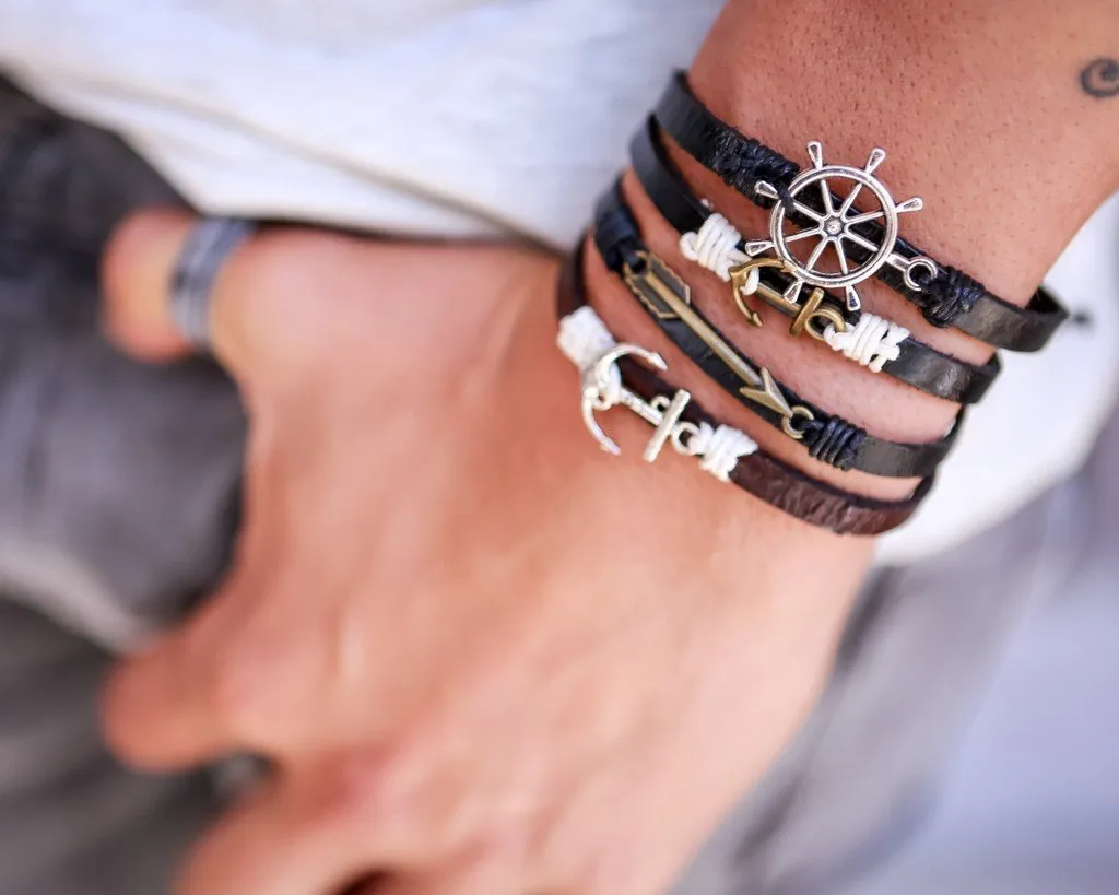 Leather Bracelet metal infinity Black