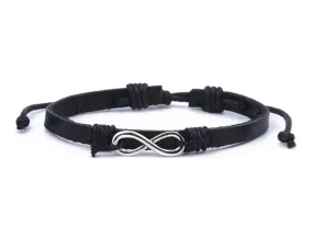 Leather Bracelet metal infinity Black