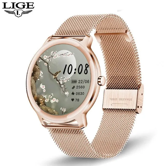 LIGE New Luxury Women Smart Watch Heart Rate Blood Pressure Call Reminder Custom Watch Face Sport Waterproof Fashion Smartwatch