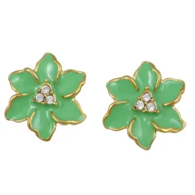 Lime Green Enamel with Crystals Flower Pierced Earring - REE909GN
