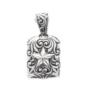 Lone Star Pendant, 27x21mm Western Tooled Star w/ hinged bail, Antique Silver, Each   (P2038)