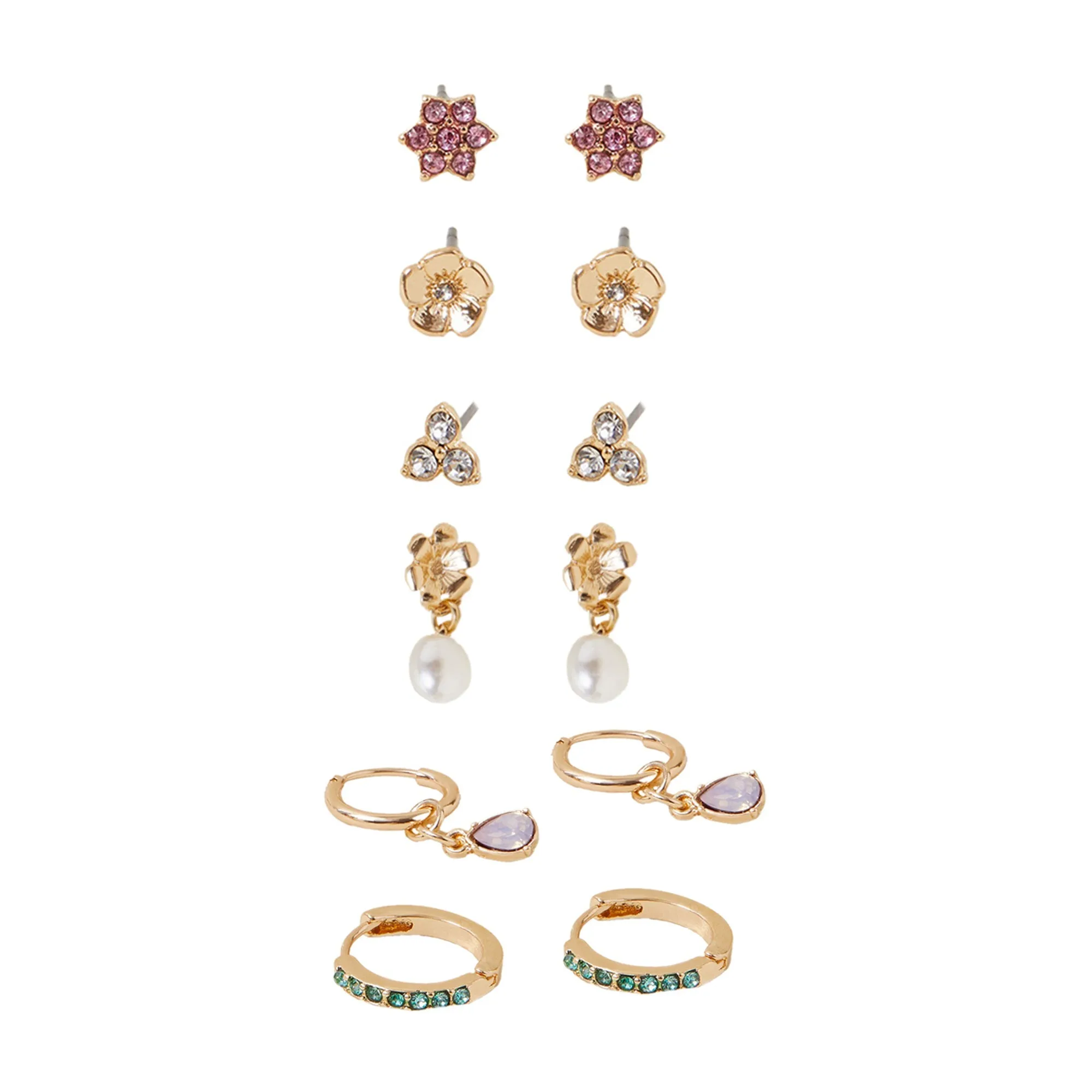 Multi Pearl Stud And Hoop Earrings Set Of 6