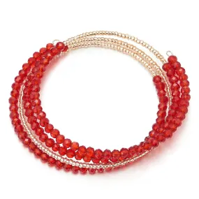 Multi-Wrap Stackable Beaded Wire Bracelets with Champagne Gold Beads with Red Crystal