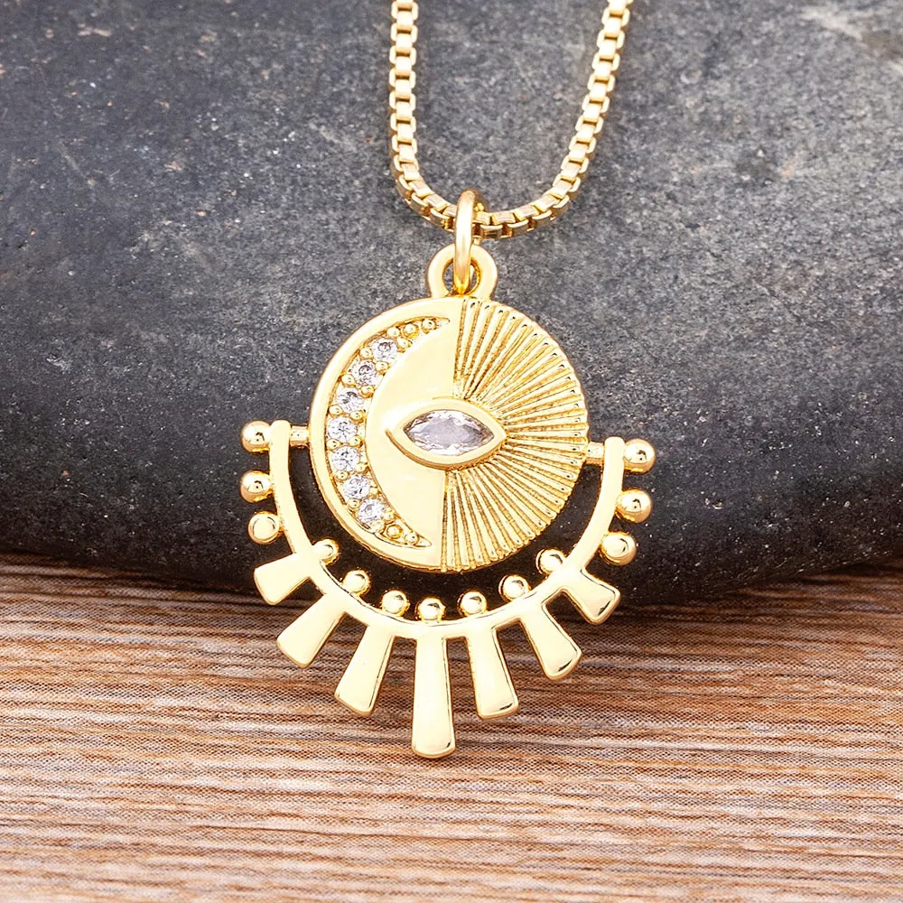 New Punk Creative Design Turkey Evil Eye Cubic Zirconia Gold Necklace Women
