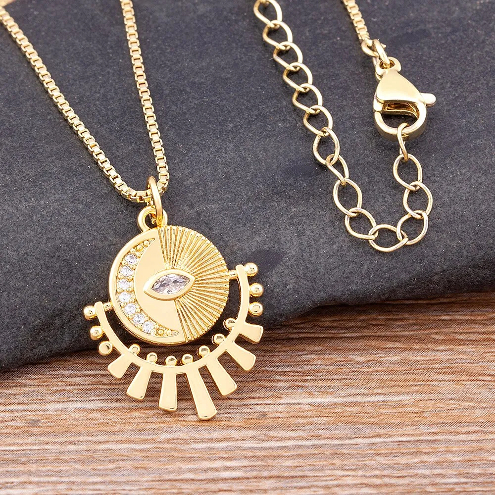 New Punk Creative Design Turkey Evil Eye Cubic Zirconia Gold Necklace Women