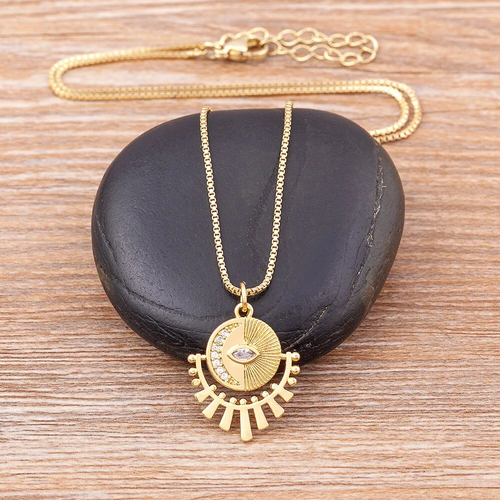 New Punk Creative Design Turkey Evil Eye Cubic Zirconia Gold Necklace Women