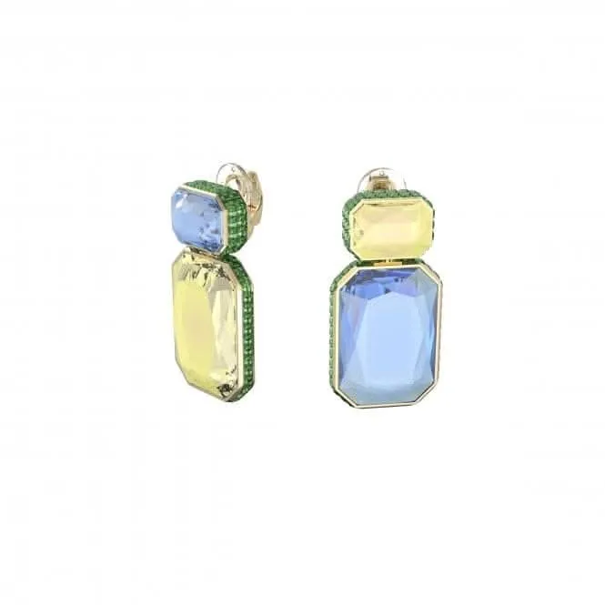 Orbita Drop Asymmetrical Octagon Cut Crystal Gold Plated Earrings 5615708