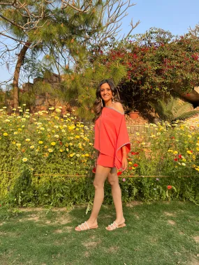 Peach kaftan & shorts set