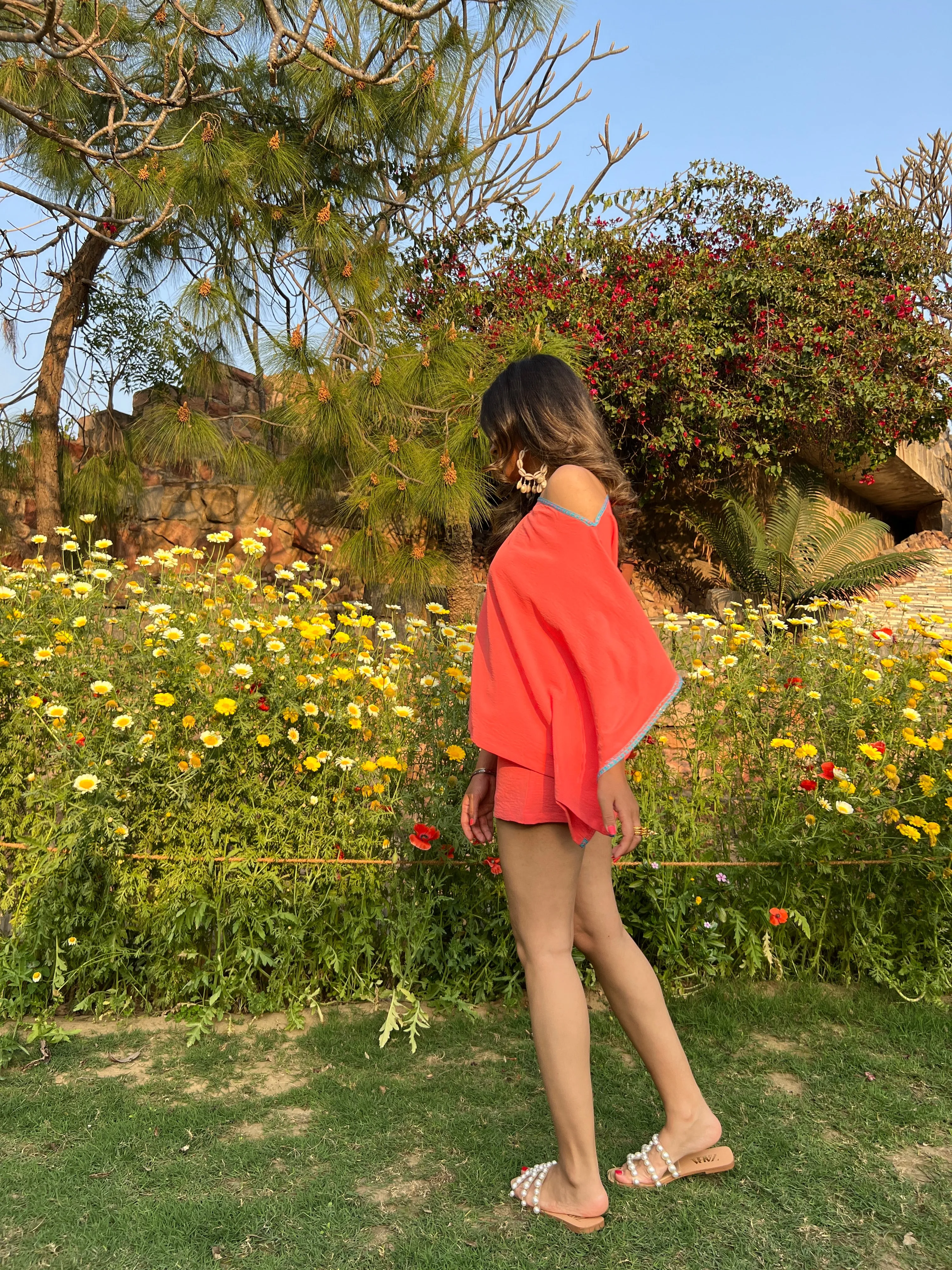 Peach kaftan & shorts set