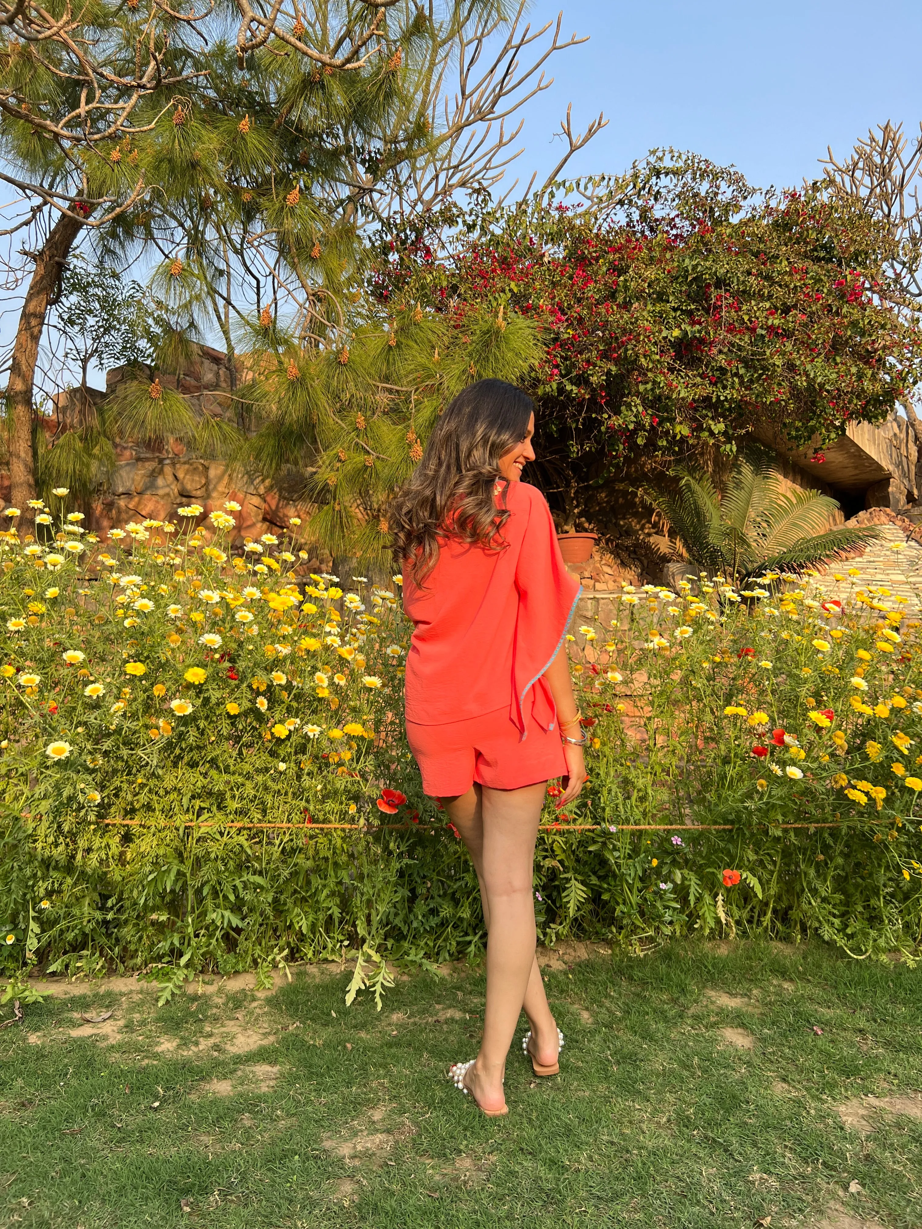 Peach kaftan & shorts set