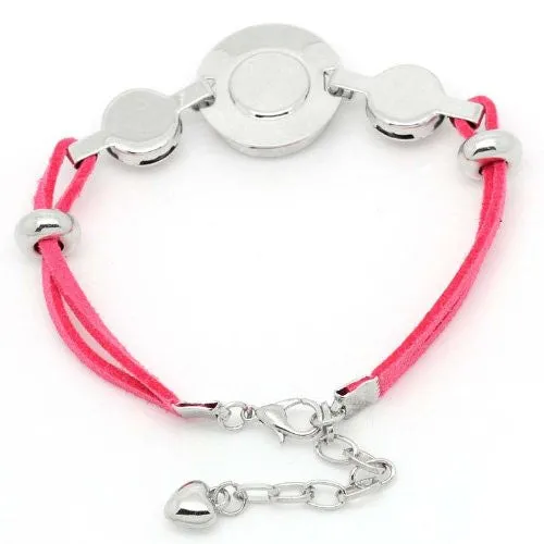 Pink Velvet Chunk Lobster Clasp Bracelet & Extender Chain Fits Snaps Chunk Button
