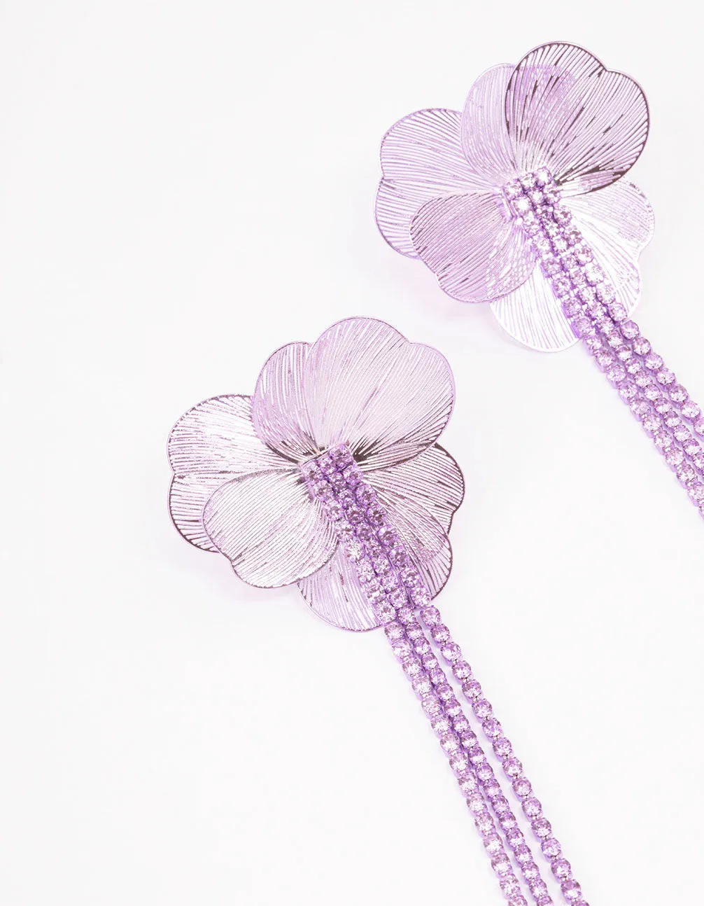 Purple Flower Cup Chain Drop Earrings