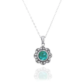 Rectangle Shape Sterling Silver Pendant with Compressed Turquoise