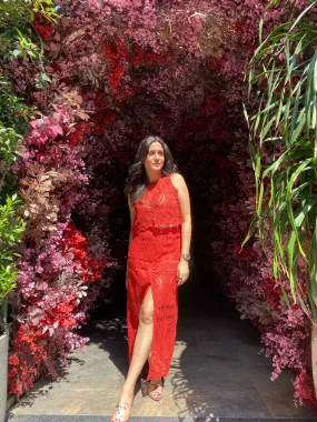 Red Lace Skirt Set