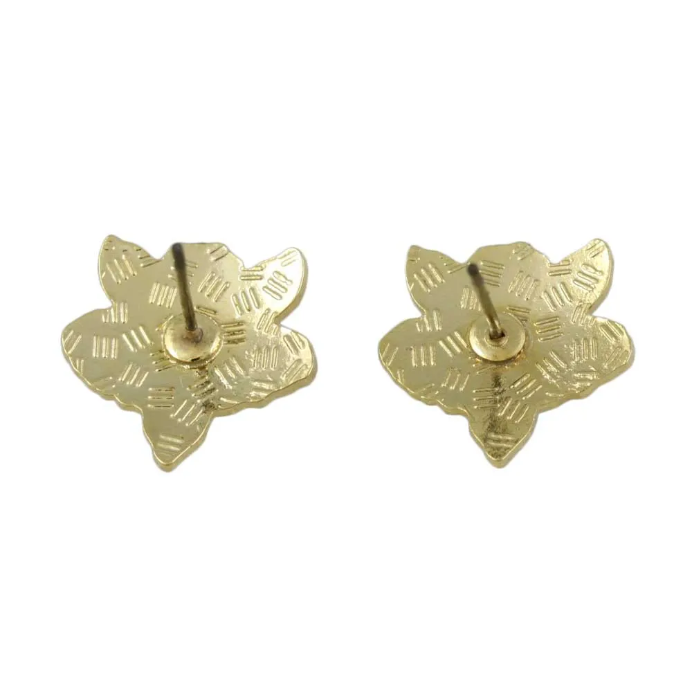 Red Orchid with Green Leaves Cloisonne Pierced Earring - CE113