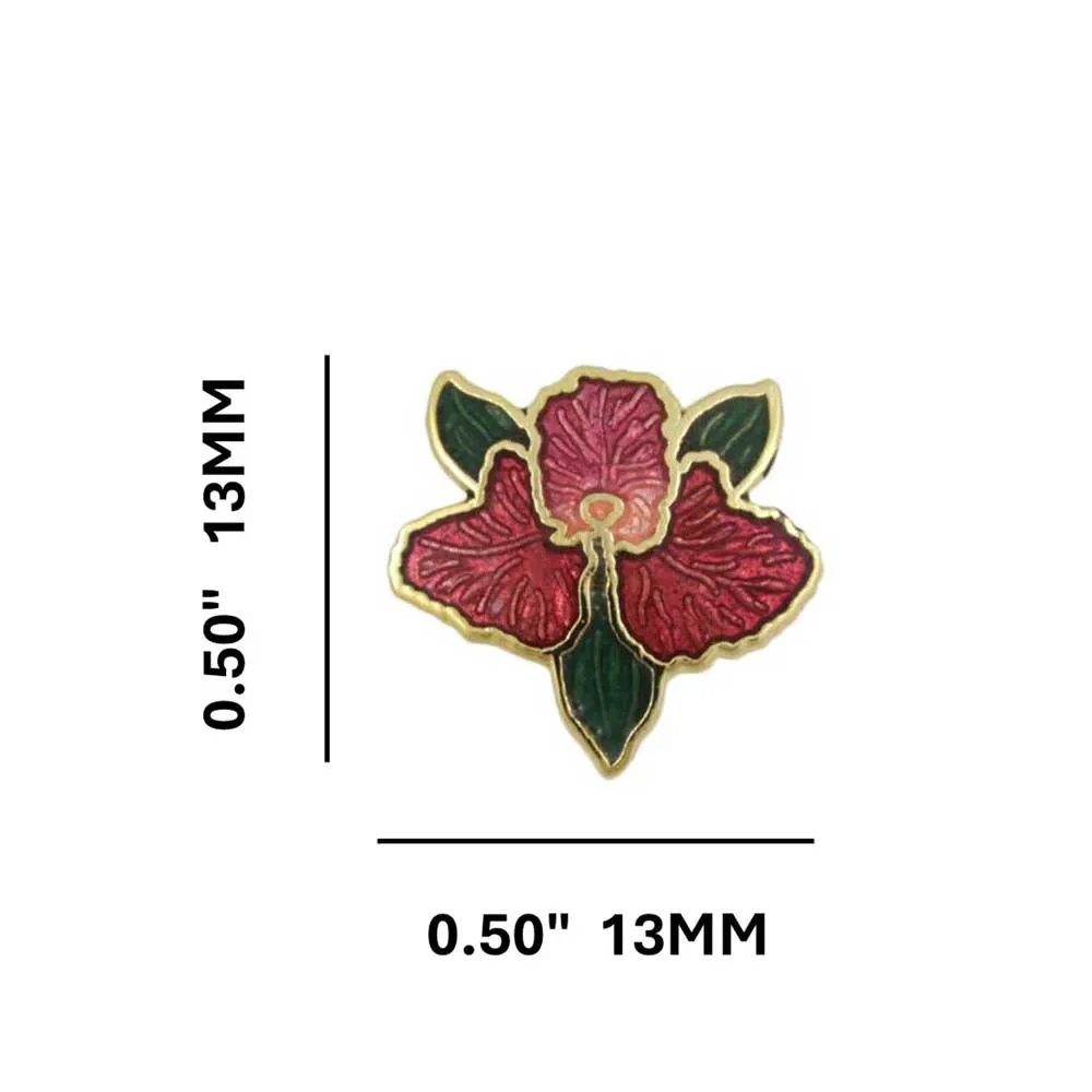 Red Orchid with Green Leaves Cloisonne Pierced Earring - CE113
