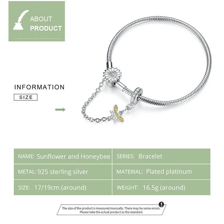 S925 Silver Sun flower & Bee Snake Chain Bracelet