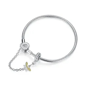 S925 Silver Sun flower & Bee Snake Chain Bracelet