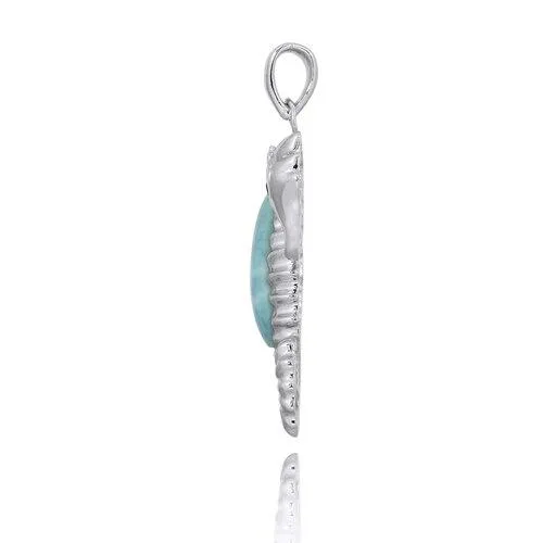 Seahorse Pendant Necklace with Larimar and Black Spinel