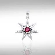 Sexy Witch Seven Pointed Star with Gemstone Silver Pendant TPD2929