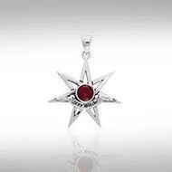 Sexy Witch Seven Pointed Star with Gemstone Silver Pendant TPD2929