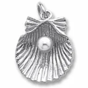 Shell With Pearl Charm In 14K White Gold