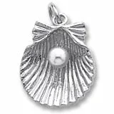 Shell With Pearl Charm In 14K White Gold