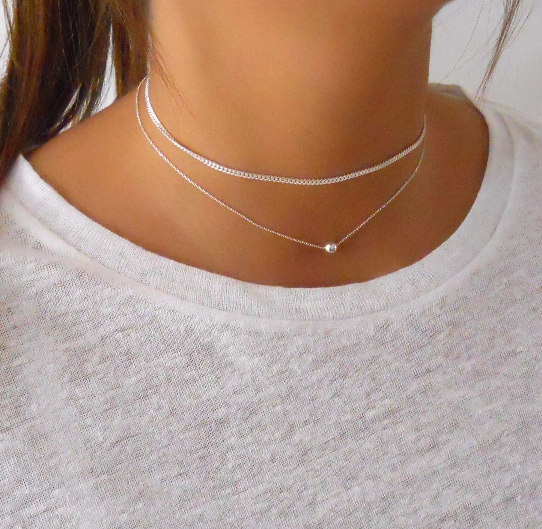Silver Gourmet Choker & Ball Choker - Set of 2 Necklaces