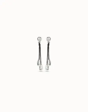 Silver Plated & Leather Cord Drop Stud Earrings