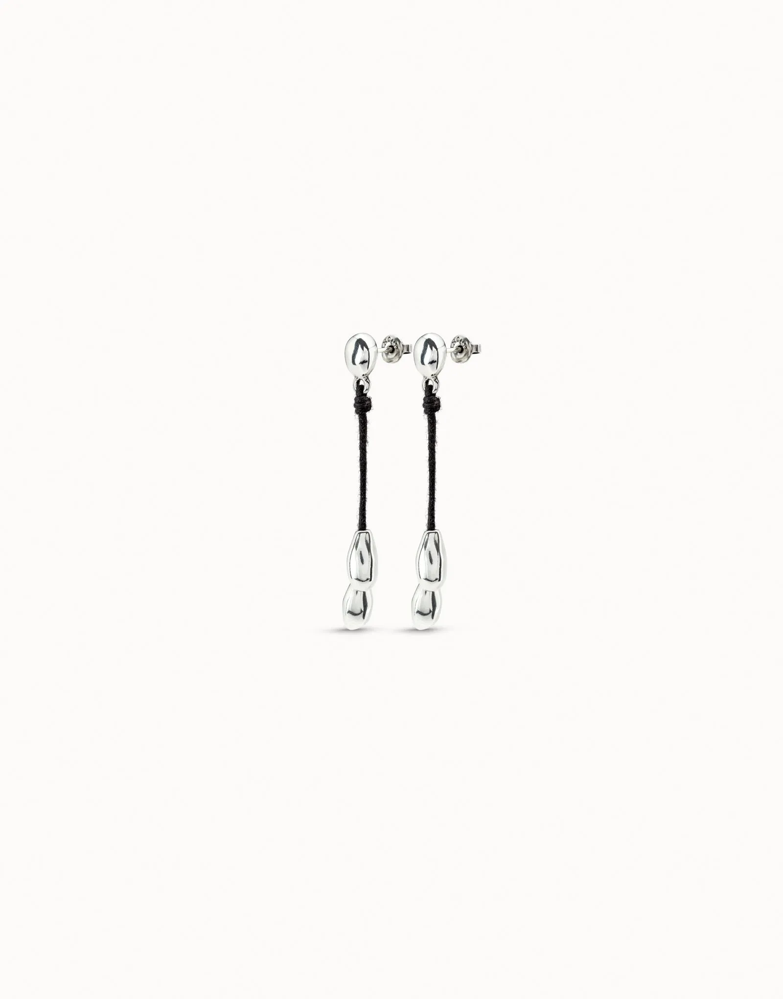 Silver Plated & Leather Cord Drop Stud Earrings