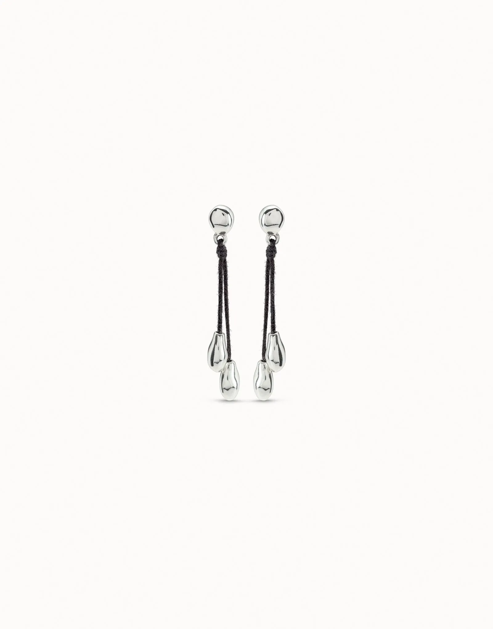 Silver Plated & Leather Cord Drop Stud Earrings