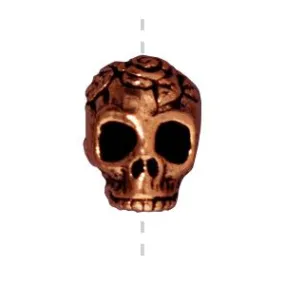 Skull and rose bead metal antique copper plated 10mm (1)