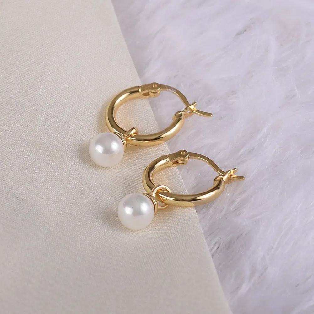 Small Pearl Hoop Earrings- 18k Gold Vermeil