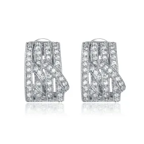 Sterling Silver Cubic Zirconia Four Column Earrings