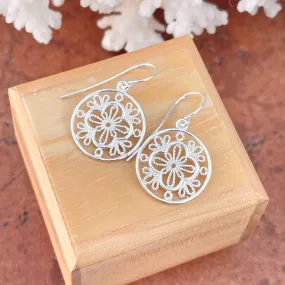 Sterling Silver Filigree Floral Shepherd Hook Earrings