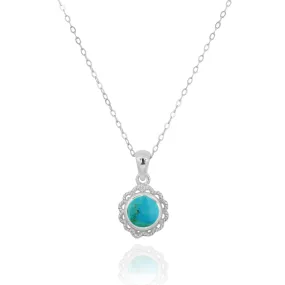 Sterling Silver Flower Pendant with Round Compressed Turquoise